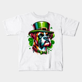 Boxer Dog Embraces Saint Patrick's Day Spirit Kids T-Shirt